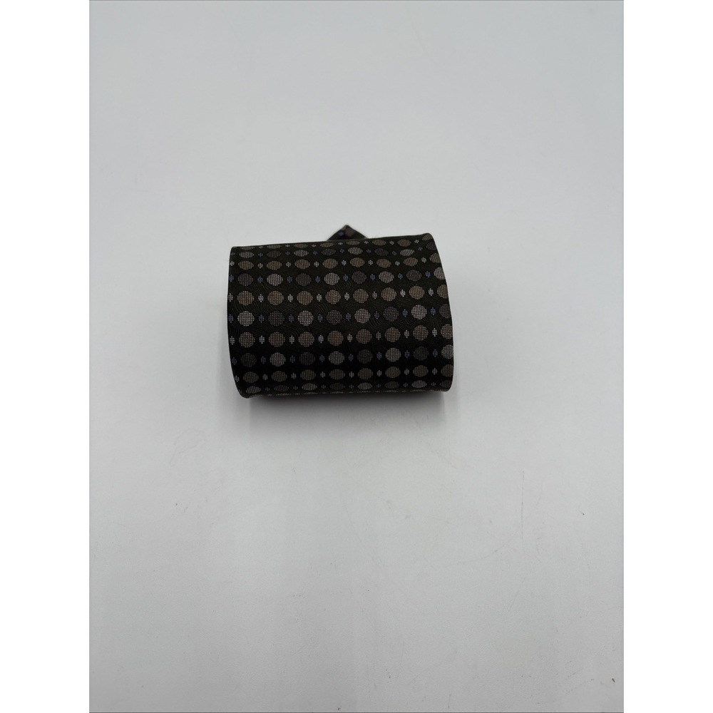 Milano Uomo 100% Imported Silk Tie Made In USA Green W/Brown Dots Classic Length - Picture 8 of 8